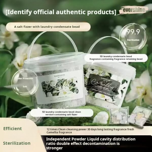 5D laundry beads with camellia fragrance, remove bacteria, remove mites, leave fragrance, protect color, smooth and remove stains