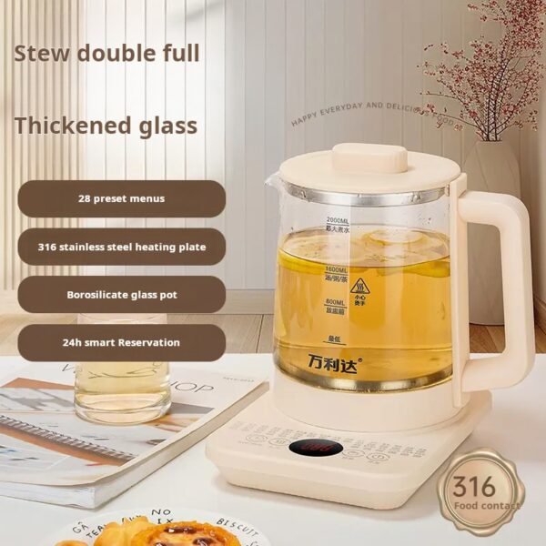 [6th Gen Upgrade] Malata Official 2L High Borosilicate Health Pot – Multi-Functional Electric Cooker for Home Use