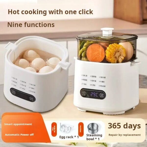 2025 New – Multi-Functional Double-Layer Egg Steamer | Auto Shut-Off & Timer | Mini Breakfast Maker for Home Use