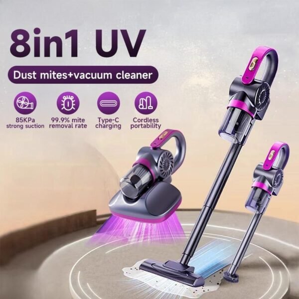 8in1 Cordless dust Mite Vacuum Cleaner 85Kpa Mop Vacuum UV99.9% Mite Remover Bed Mattress Vacuum Cleaner